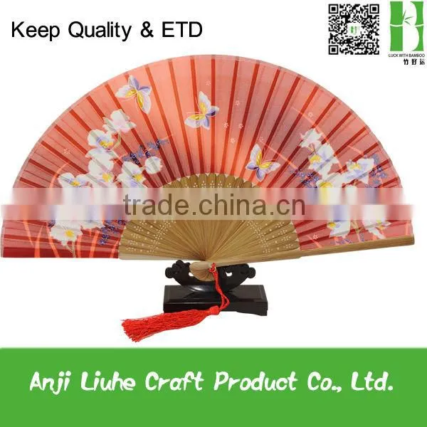 Orange Japanese Design Silk Hand Fan