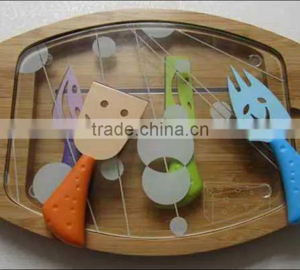 Cheese Kinfe Set 4 With Glass Board and Bamboo Box photo-2