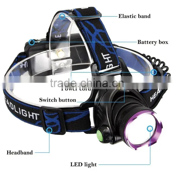 1800 Lm XM-L T6 Focus LED Headlamp Headlight Head Torch Lamp Front Lamp Camping Hiking Light With AC Charger + Car Charger photo-4