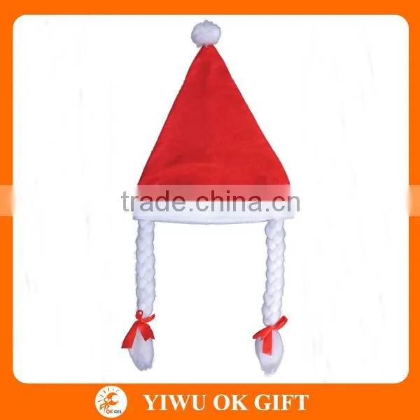 Christmas Fancy Dress Santa Hat Lady + Pigtails Hat Accessory