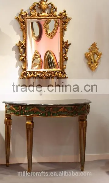 Living Room Black Marble Top Gold Leaf Half Moon Console Tables photo-2