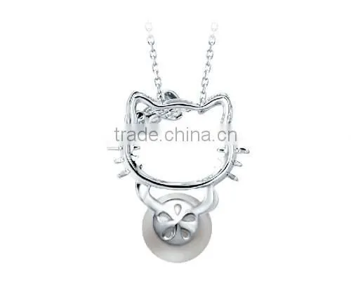 925 Sterling Silver Chain Cat Style Charm Natural Pearl Pendent Necklace photo-6