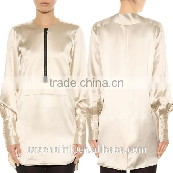 2016 Hot Sale Silk Satin Blouse Fashion Designs OEM Service photo-6