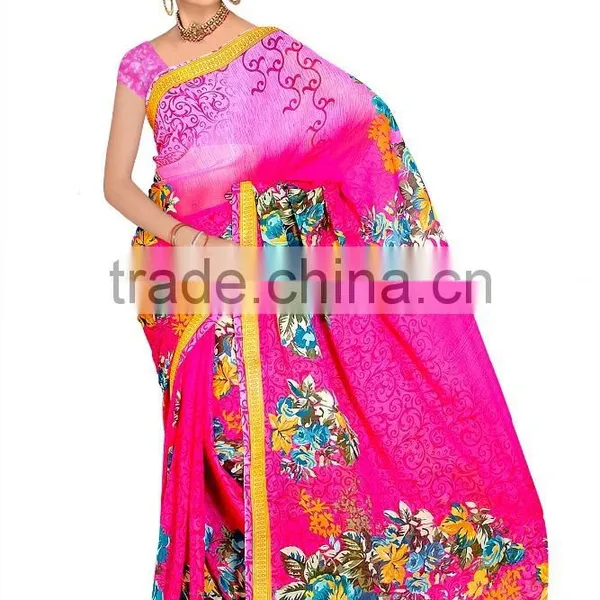 Pink Color Printed Designer Styles Saree With Blouse photo-2