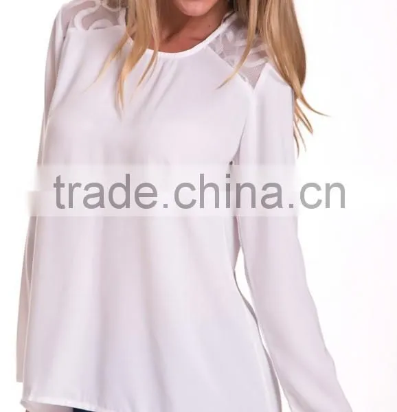 100%Polyester Long Sleeve Woman Blouse 2015,women Tank Tops in White photo-4