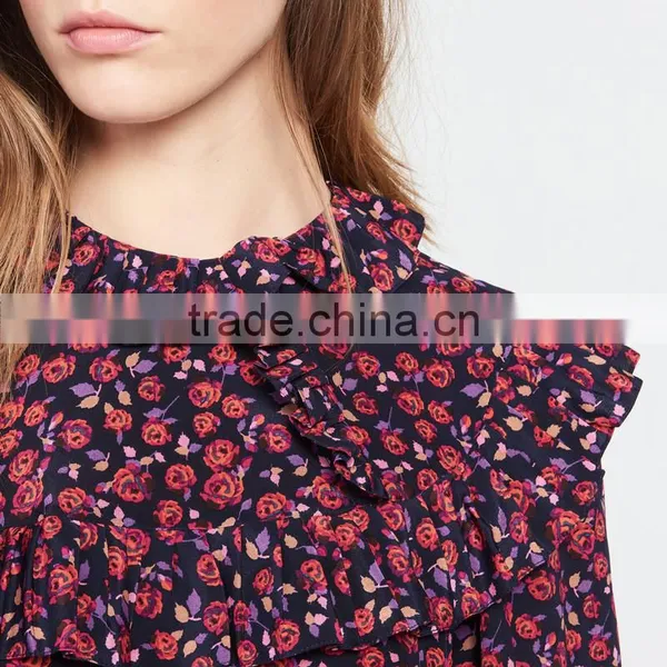 Ruffled at Neck and Cuff, Ladies Round Neck and Long Sleeve Dress photo-5