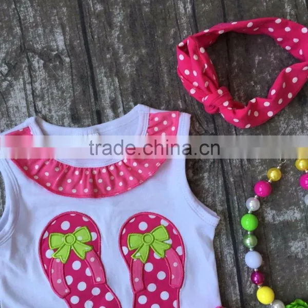 Baby Girls Ruffles Shorts Clothing Suit Summer Slipper Cotton Outfits Kids Set Hot Pink Polka Dot With Matching Accessories photo-2