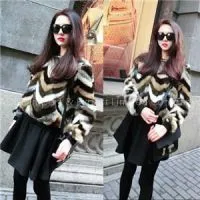 New Arrival Multicolor Striped Patchwork Faux Fur Women Sweater Casual Clothes