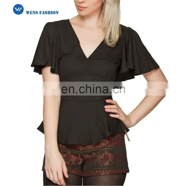 Chiffon V-neck Pleated Blouse With a Back Triangle Halter Design