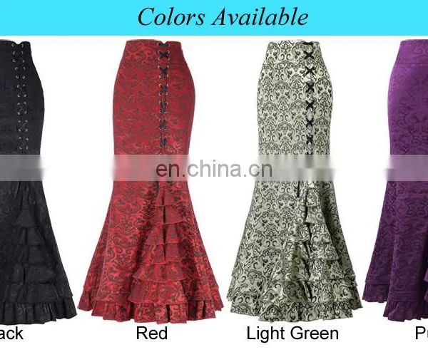Belle Poque Women Vintage Retro Victorian Style High Stretchy Ruffled Fishtail Mermaid Long Skirt Women Sexy Skirts BP000204-4 photo-6