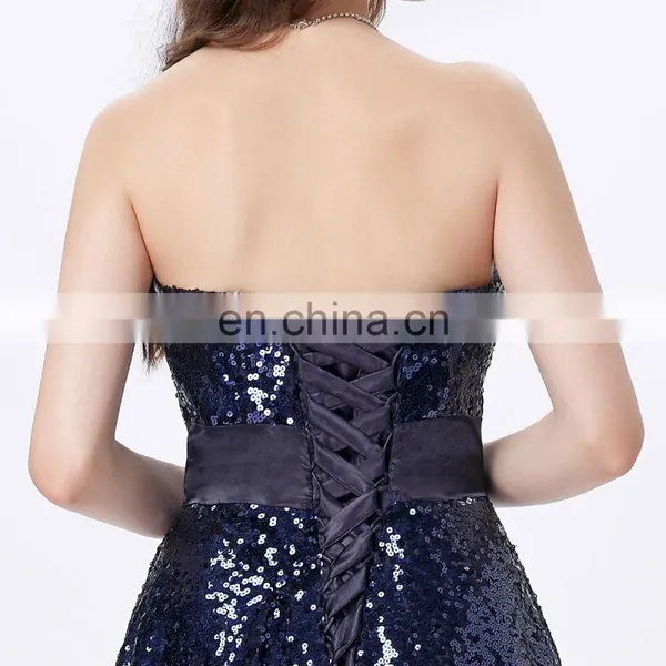Grace Karin New Strapless Sweetheart Navy Blue Short Front Long Back Prom Dress With Shining Sequins CL6240 photo-5