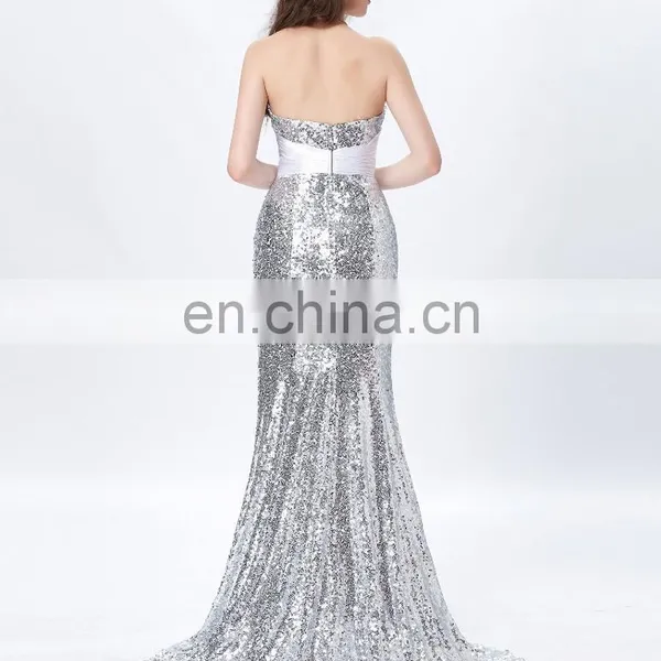 Grace Karin Strapless Sweetheart Neckline Long Mermaid Women's Special Occasion Sexy Silver Prom Dresses CL4409-4 photo-3