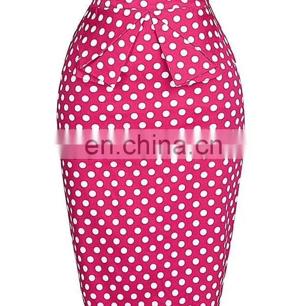 Grace Karin Occident Women Hips Wrapped Short Cotton Pencil Vintage Polka Dots Skirt CL008928-3 photo-2