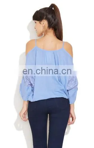 OEM Manufacturer Latest Designed Off Shoulder Embroidered & Sequence Work Elegant Indian Fashion Women Tunic Blouse/Blusas Dress photo-3