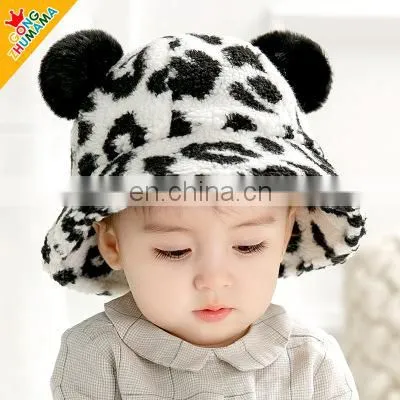 Autumn and Winter New Baby Hat Cover Boys and Girls Cartoon Leopard Plush Basin Hat Warm Hat photo-3