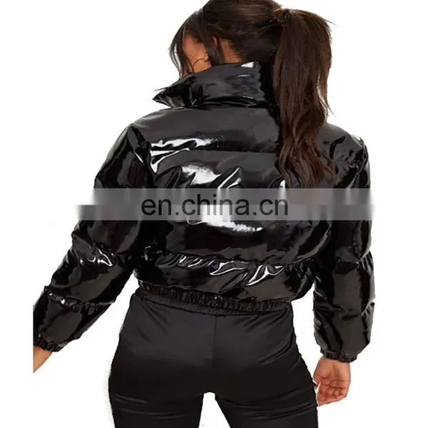 Hot 2020 Women Winter Bright Metal Short PU Jackets And Coats For Women photo-4