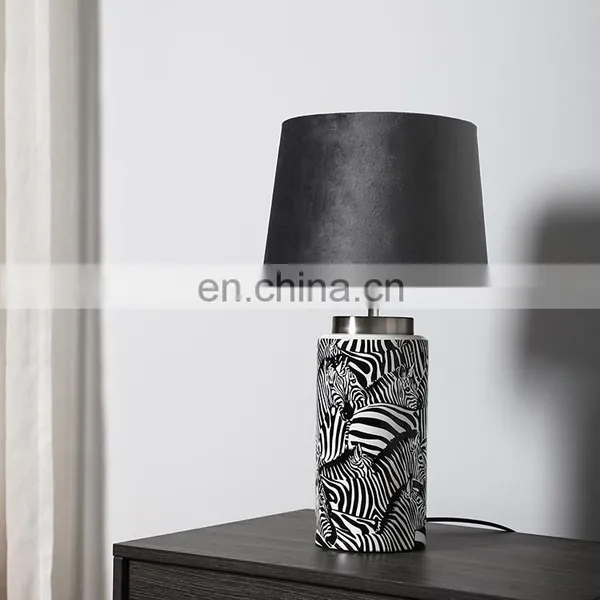 Creative Nordic Design Zebra Pattern Cylinder Shape Ceramic Material Hotel Table Lamp for Home Decor photo-2