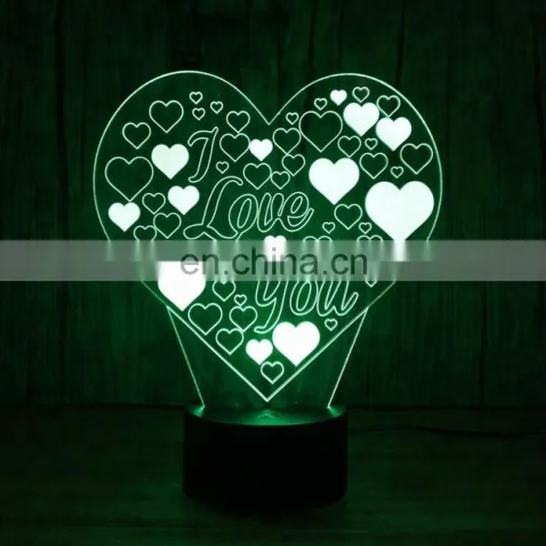 Heart Shape 7 Color Changing 3d Acrylic Led Night Light Lamp Valentine Day Gifts photo-3