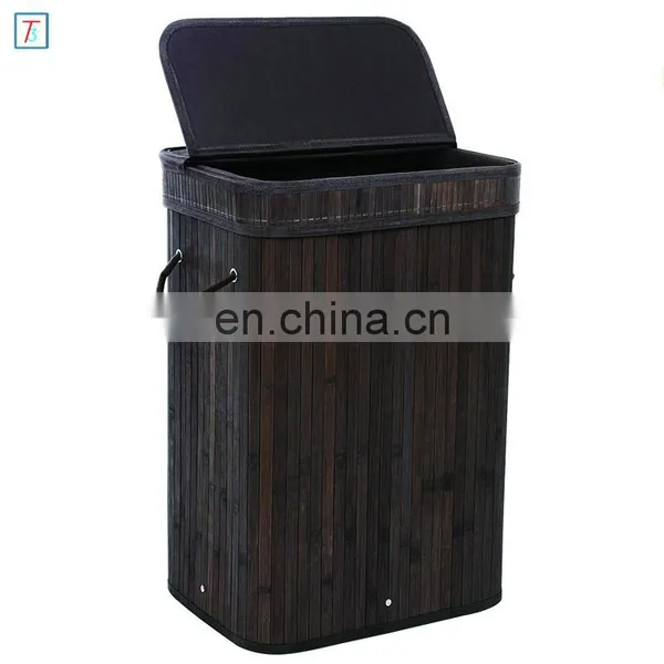 Bamboo Laundry Hamper Storage Basket Folding Dirty Clothes Hamper With Lid Handles and Removable Liner