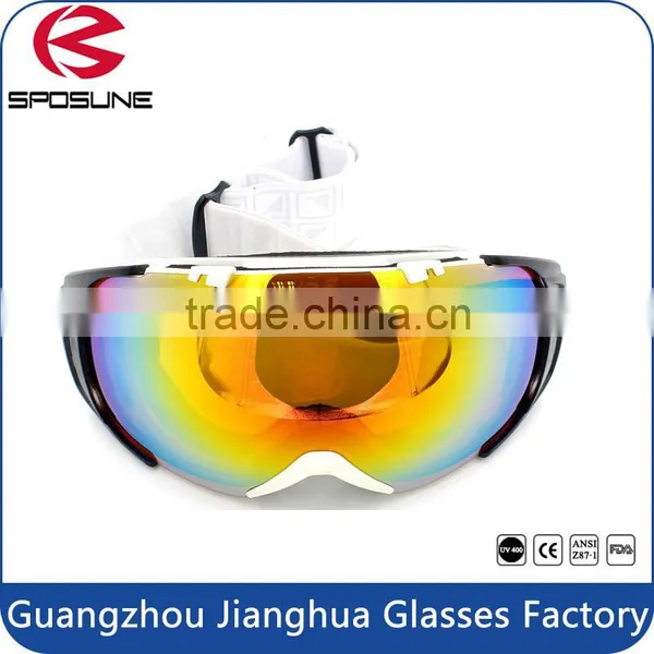 Fashion Design Spherical REVO Lens Waterproof Anti Shock Snow Ski Goggles With White High Ribbon Strap photo-2