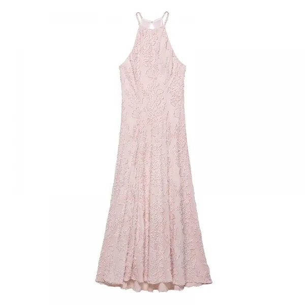 2025 Summer New Women's Fashion European and American Style Simple Texture Hanging Neck Collar Dress photo-2
