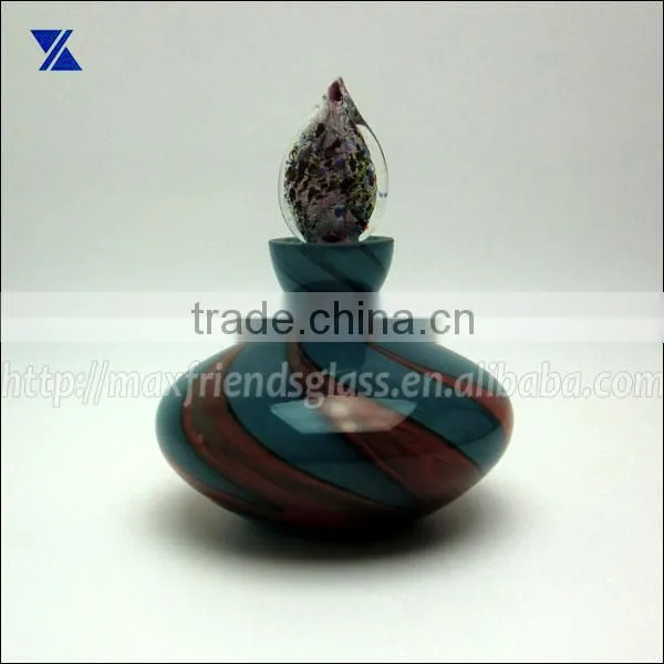 Blue With Red Swirl Glass Perfume Bottle, Diffuser for Home Deco, 170ml, Hand Made