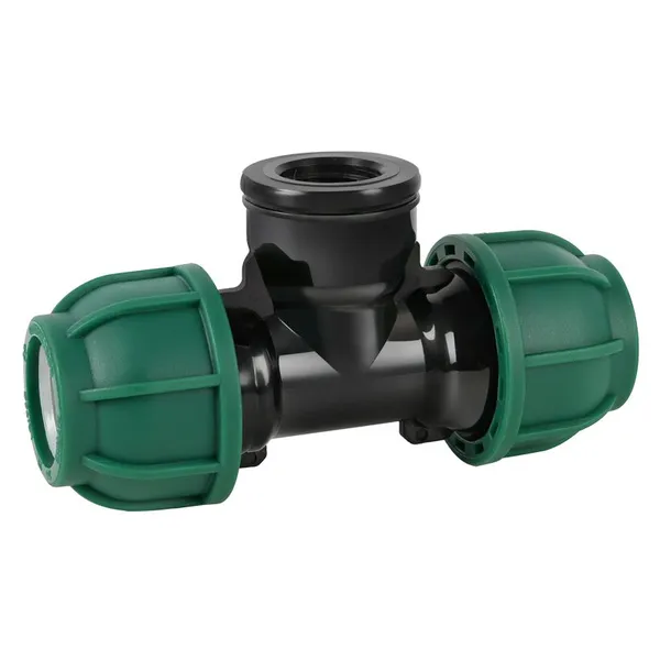 High-quality irrigation fittings (couplings, elbows, tees, ball valves) available in 5 colors, PN16 rated. Internal thread coupling