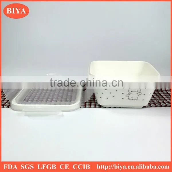 Heat Resistance Food Storage Ceramic Cute Lunch Box Functional Porcelain Bento Square Lunch Container With Seal Silicone Lid photo-4