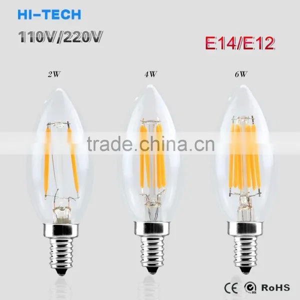E14 E12 Led Light 110V / 220V 2W 4W 6W Led Filament Bulb Candle Light Lamp Lampada Led Retro Edison Glass Crystal Chandeliers