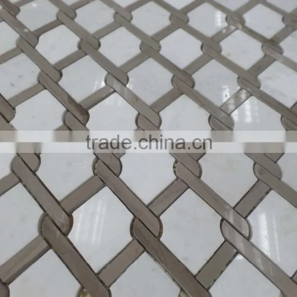 Diamond Pattern Marble Mosaic Tiles(Pure White+Athen Grey Marble) photo-3