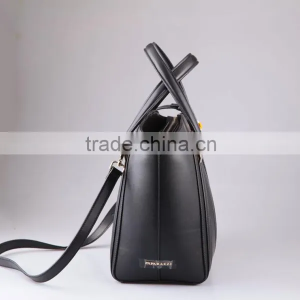 3648 Black Sturdy Shape PU Simple Modern Design Tote Bag Leather With a Long Shoulder Strap photo-3