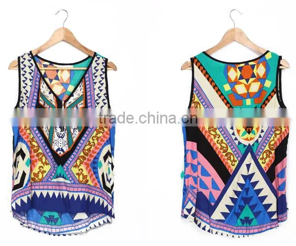 Latest Fashion Long Top Design 2016 Printed Woman Top Wholesale photo-6