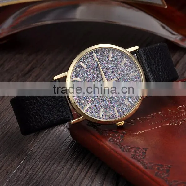 Shining Gold Case Watch Quartz Watch Women Leather Band Wrist Quartz photo-5