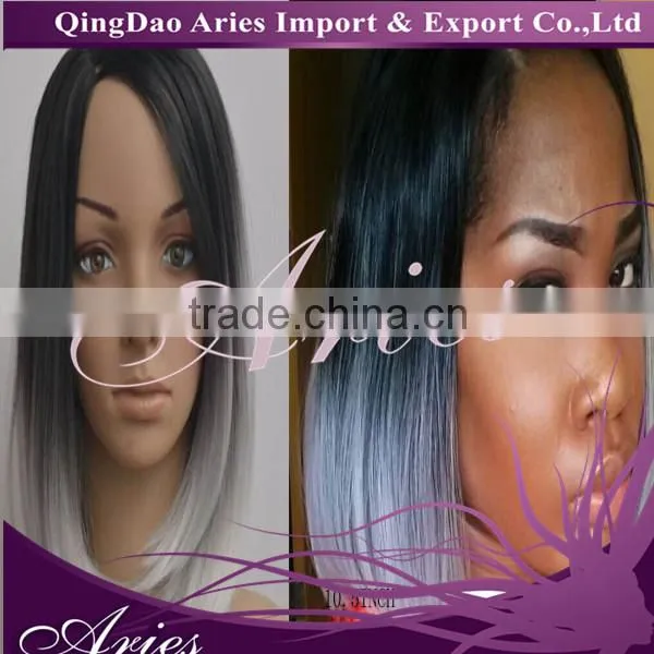 Short Black Mixed Grey Lace Front Synthetic Hair Wig photo-3