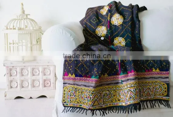 Antique Rabari Scarve Indian Embroidered Rabari Shawl Gypsy Kutch Rabari Blanket Throw