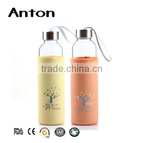 Portable Clear High Borosilicate Glass Bottlee With Lid and Cup Sleeve photo-2