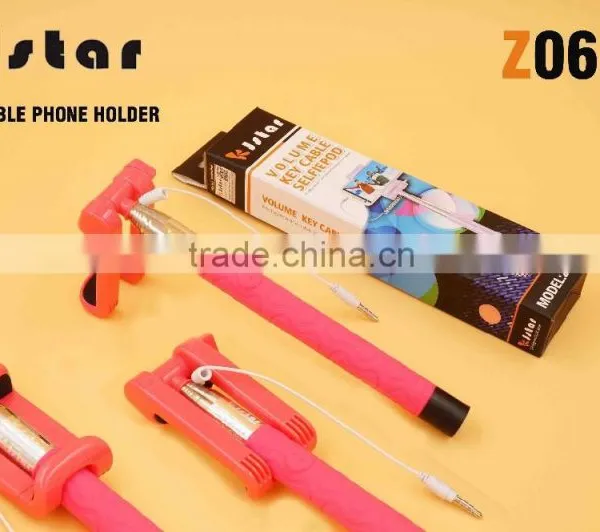 2015 Hottest KJstar Z06-4 Volume Key Cable Selfie Stick With Foldable Designed Smart Phone Clip photo-2