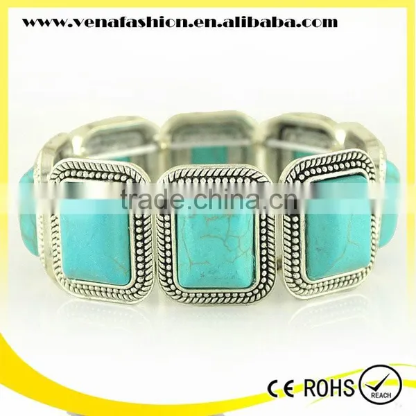 Blue Natural Stone Bracelet, Natural Stone Stretch Bracelets photo-3