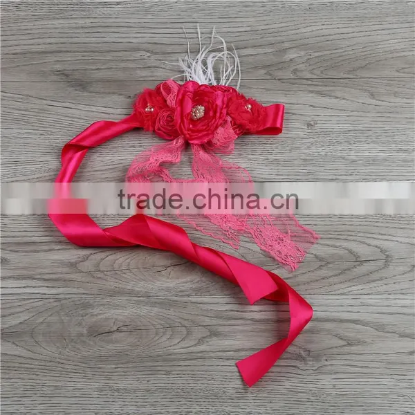 Baby Toddler Girl Headband Red Satin Flower Soft Elastic Headband photo-3