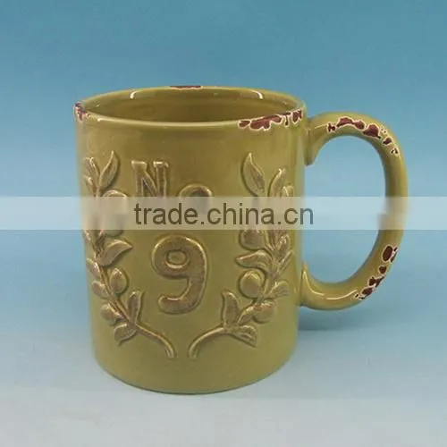 2016 Hot Sale Embossed Ceramic Mug ,ceramic Emboss Mug Wholesale