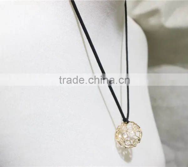 Goldtone Star Ball Cage Clear Diamond w/ Black String Pendant Necklace 2016 Fashion Style Wholesale photo-3
