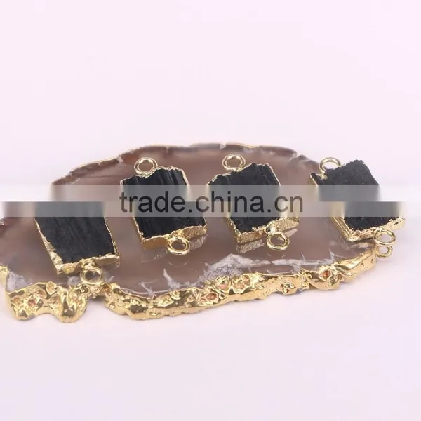 Gold Plated Natural Black Tourmaline Druzy Stone Connector Beads For Jewelry Making photo-4