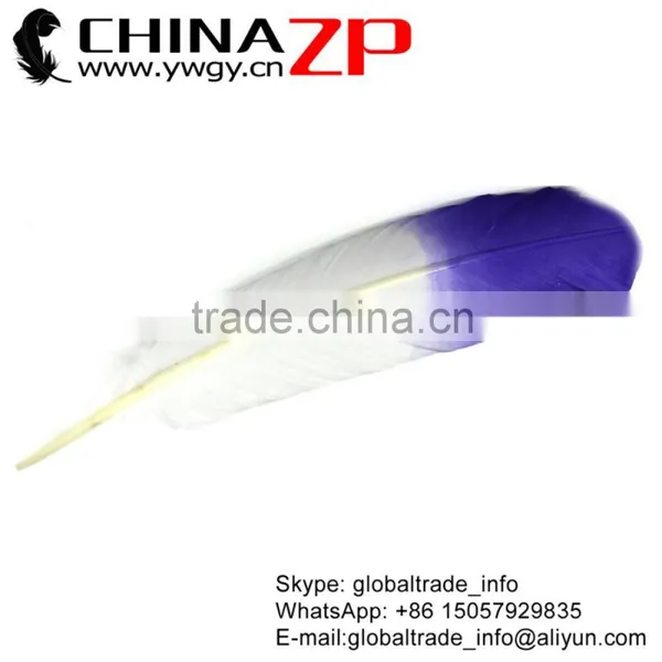 CHINAZP Factory Cheap Wholesale Feather Size From 30cm to 35cm Dyed Blue Half Dipped Bicolourable Turkey Rounds Wing Feathers photo-5