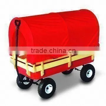 Kids Wooden Wagon Hand Cart With Red Awning TC4201B