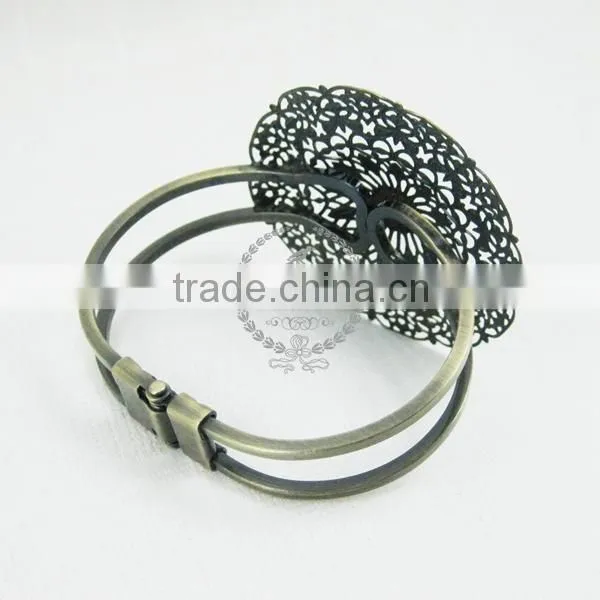 56mm Setting Vintage Brass Round Flower Base Tray Bracelet Blank,antiqued Bronze Bracelet Cuff Tray 1900021 photo-2