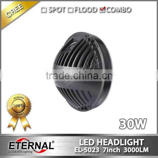 7in Round Headlight 30W LED Headlight Dual Beam With H4 Plug For Jeep Wrangler JK CJ LJ TJ DRL Headlight Replacement photo-3