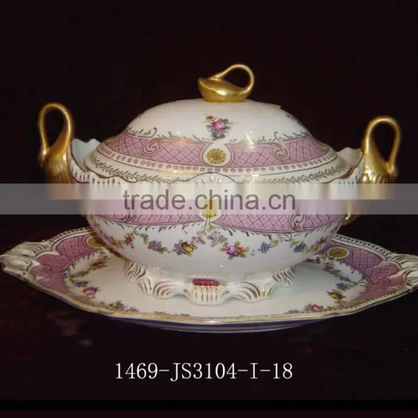Luxury Royal Style Gilt Brass Soup Pot, Excellent Hand Painted Porcelain With Gold Plated Bronze Handle and Base Stockpot photo-3