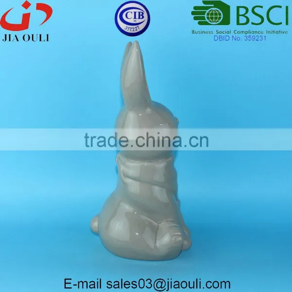 BSCI Audit Factory EASTER Decorative Bunny Glazed Grey/white Ceramic Rabbit Figurines, Ceramic Animal Figurines photo-3