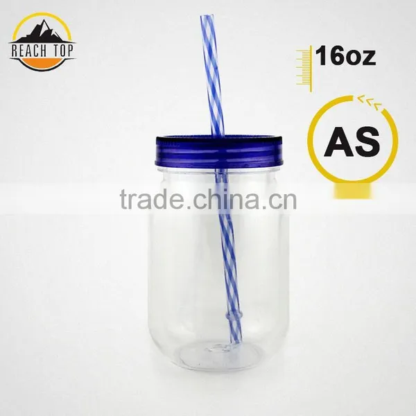 AS Plastic Type Plastic Mason Jar Without Handle