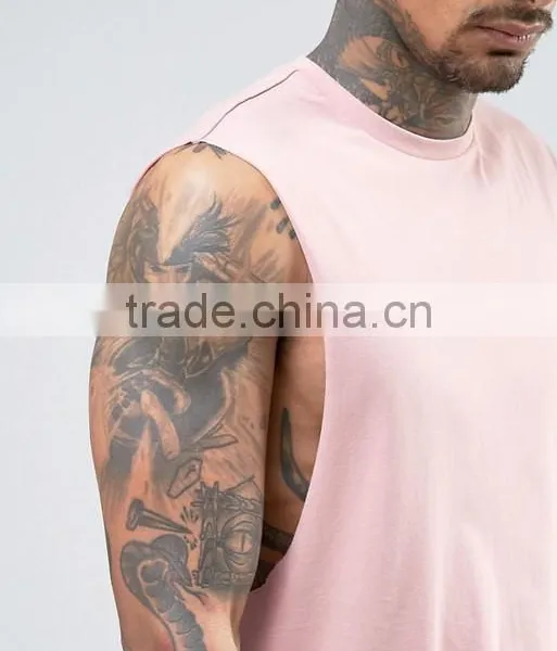 2017 High Quality Sleeveless Summer Custom Pink Gym Wear Comfortable 100% Organic Cotton Fashion Men's Sport Tank Tops photo-3
